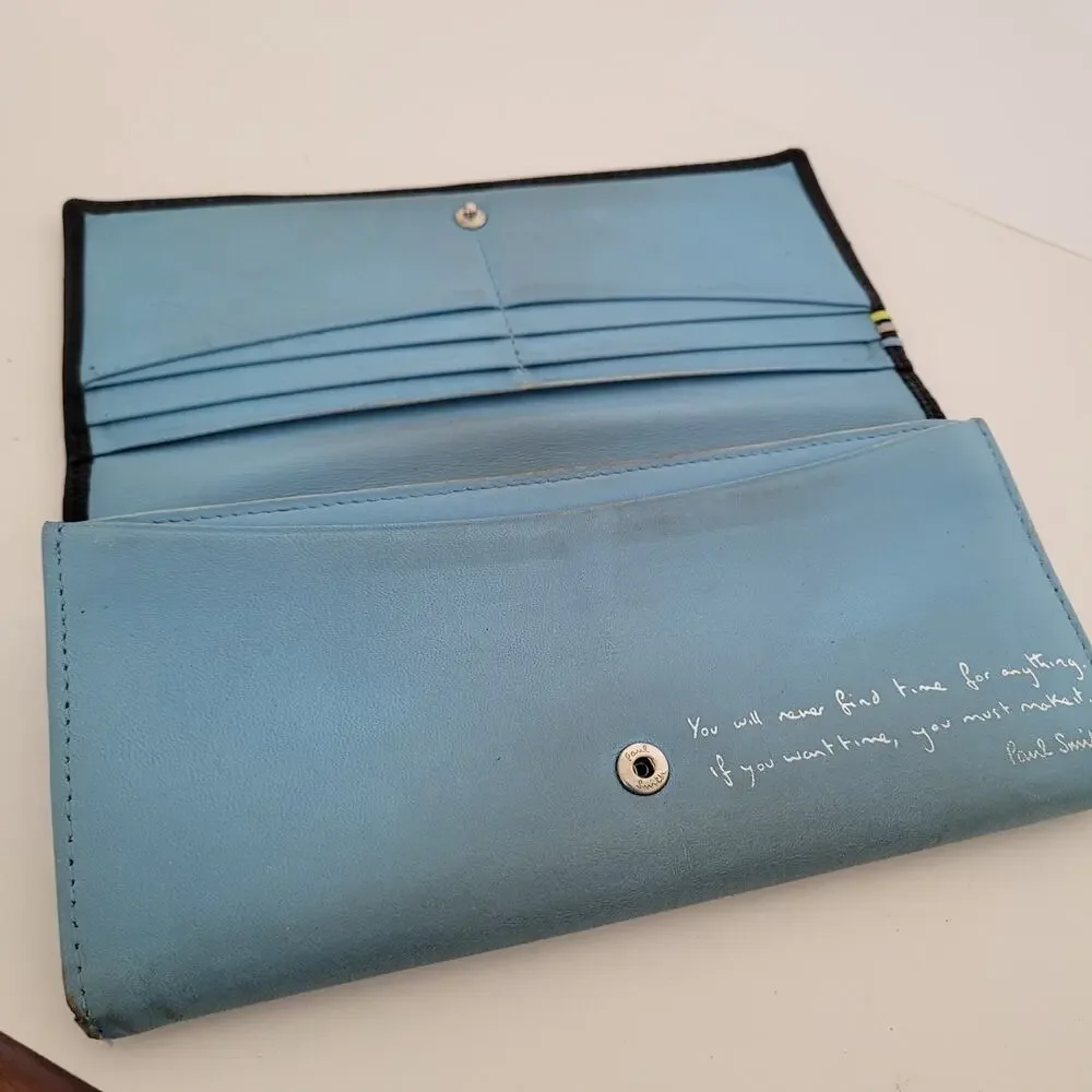 Paul Smith Love Letter Cow Leather Wallet Black Blue Boho Designer Large Envelop